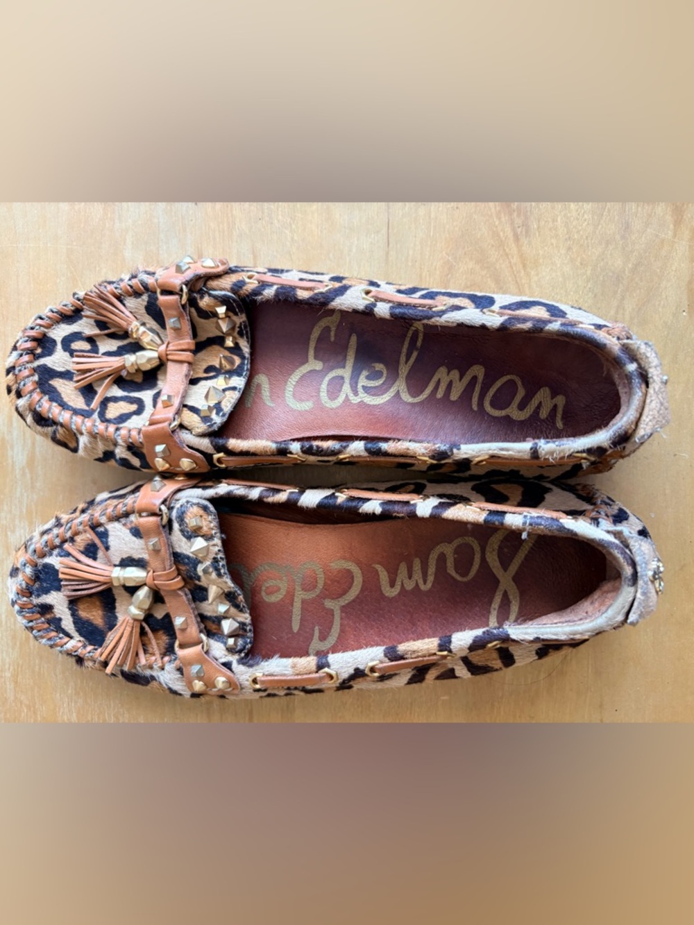 Sam Edelman Leopard-Print Studded Loafers in Brown and Black